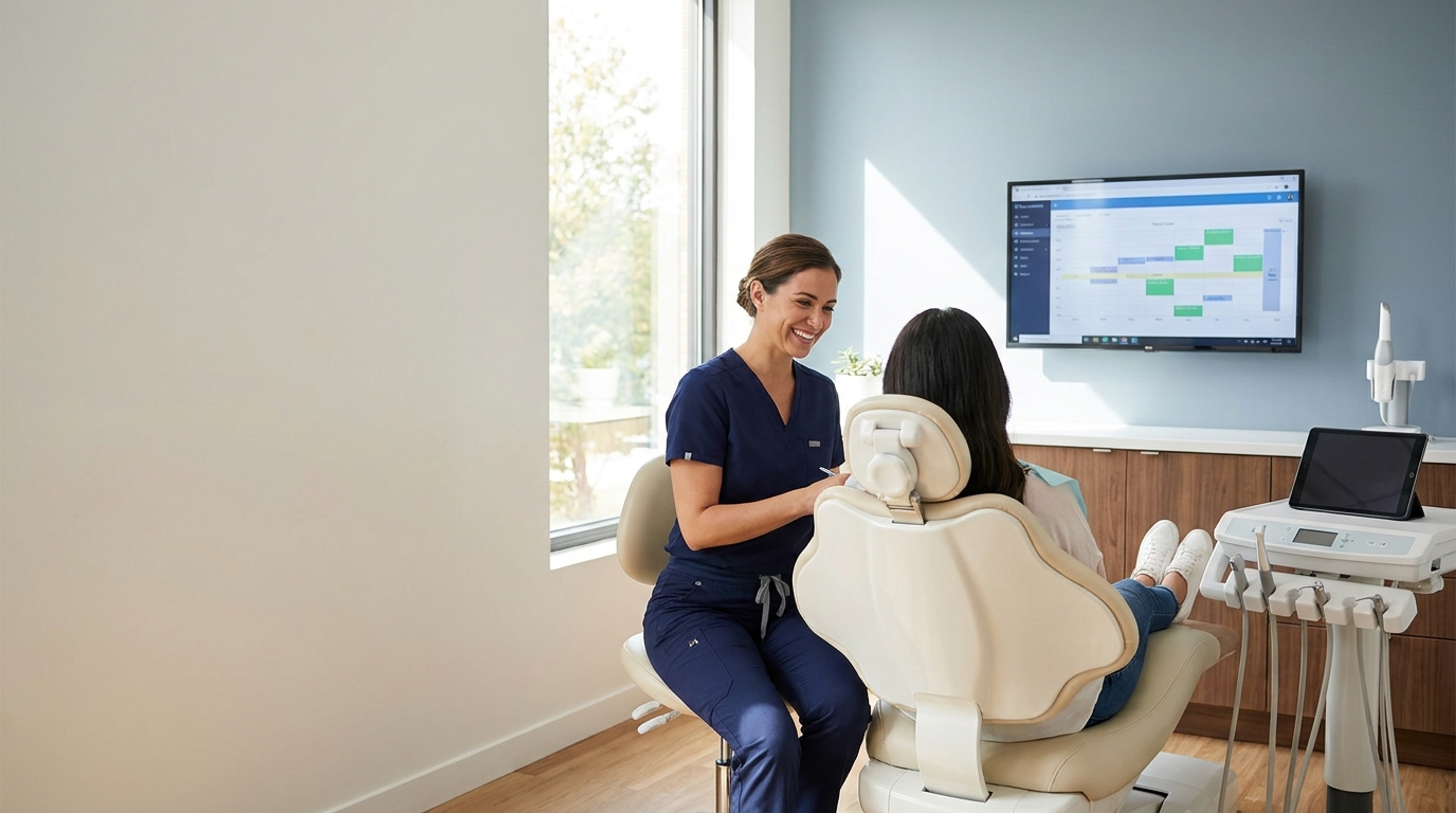 Dentist consulting with a patient in a modern clinic